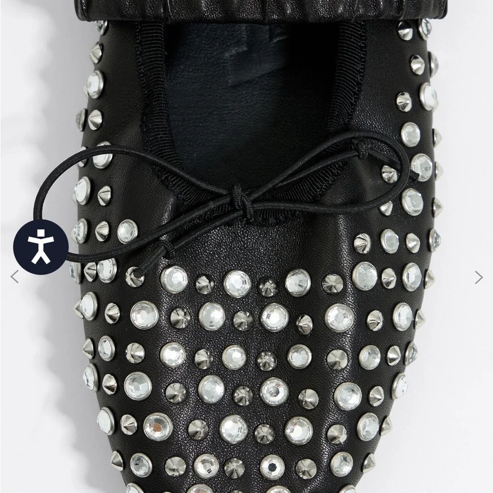 NWT BIMBA y Lola STUDDED BLACK LEATHER BALLERINA Ballet Flats size 39 - Picture 5 of 12
